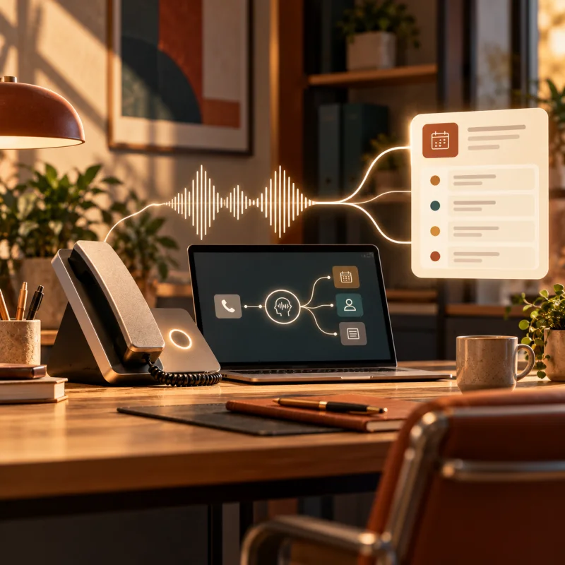 An AI voice call being routed into an appointment schedule at an operations desk